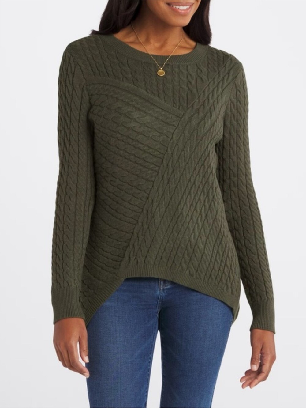 Evolution By Cyrus Aneesa Cable Knot Asymmetric Hem Sweater- M